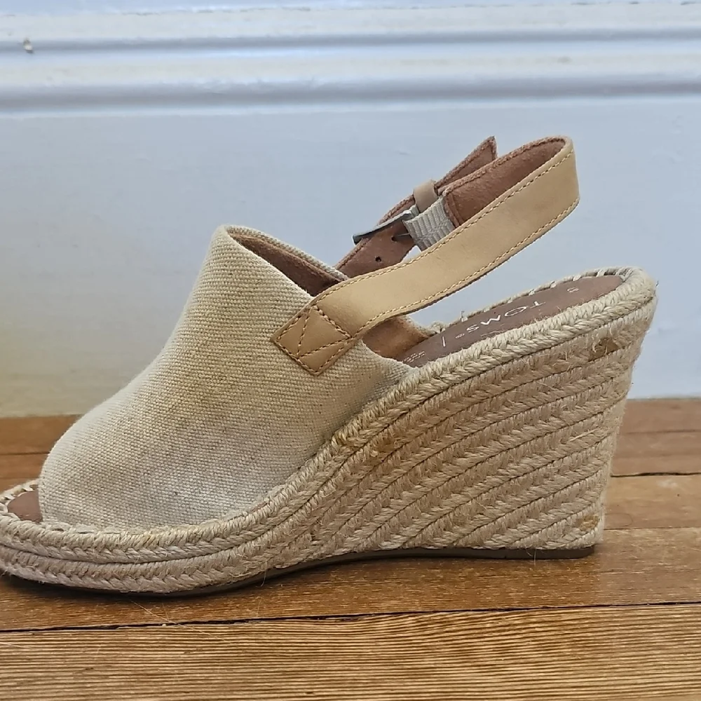 Toms Cream Espadrilles, Monica Wedge Sandal - Picture 5 of 9